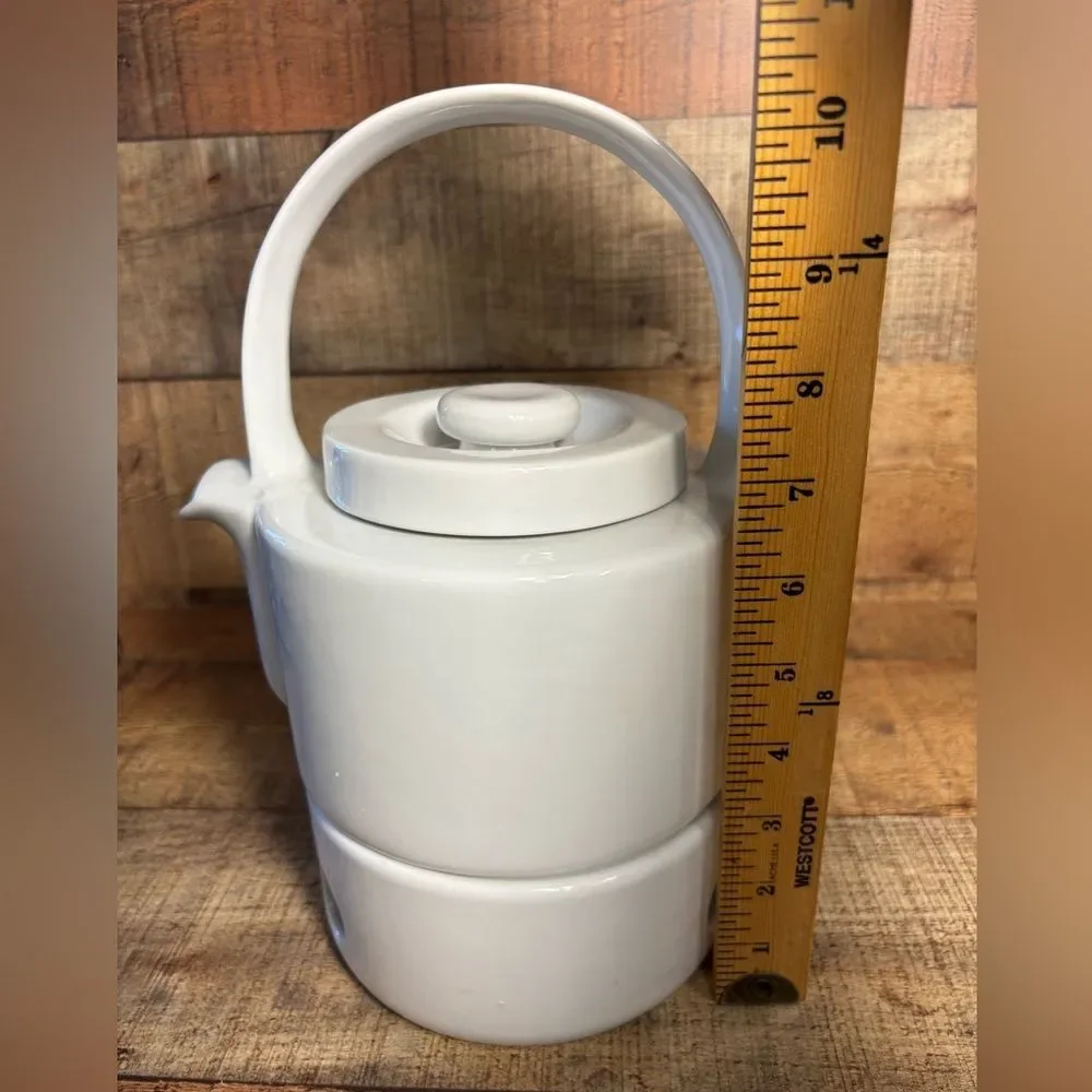 Cordon Bleu Crate& Barrel White Ceramic Teapot & Warmer Koen De Winter 1984